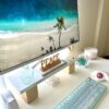 beach inspired theme aesthetic desk mechanical keyboard decor and wallpaper